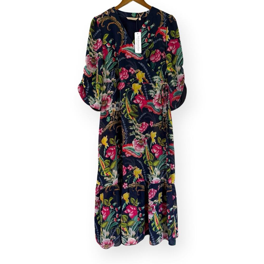 NWT Soft Surroundings Samantha Maxi Dress PM Navy Colorful Floral Faux Wrap $180 - Picture 3 of 14